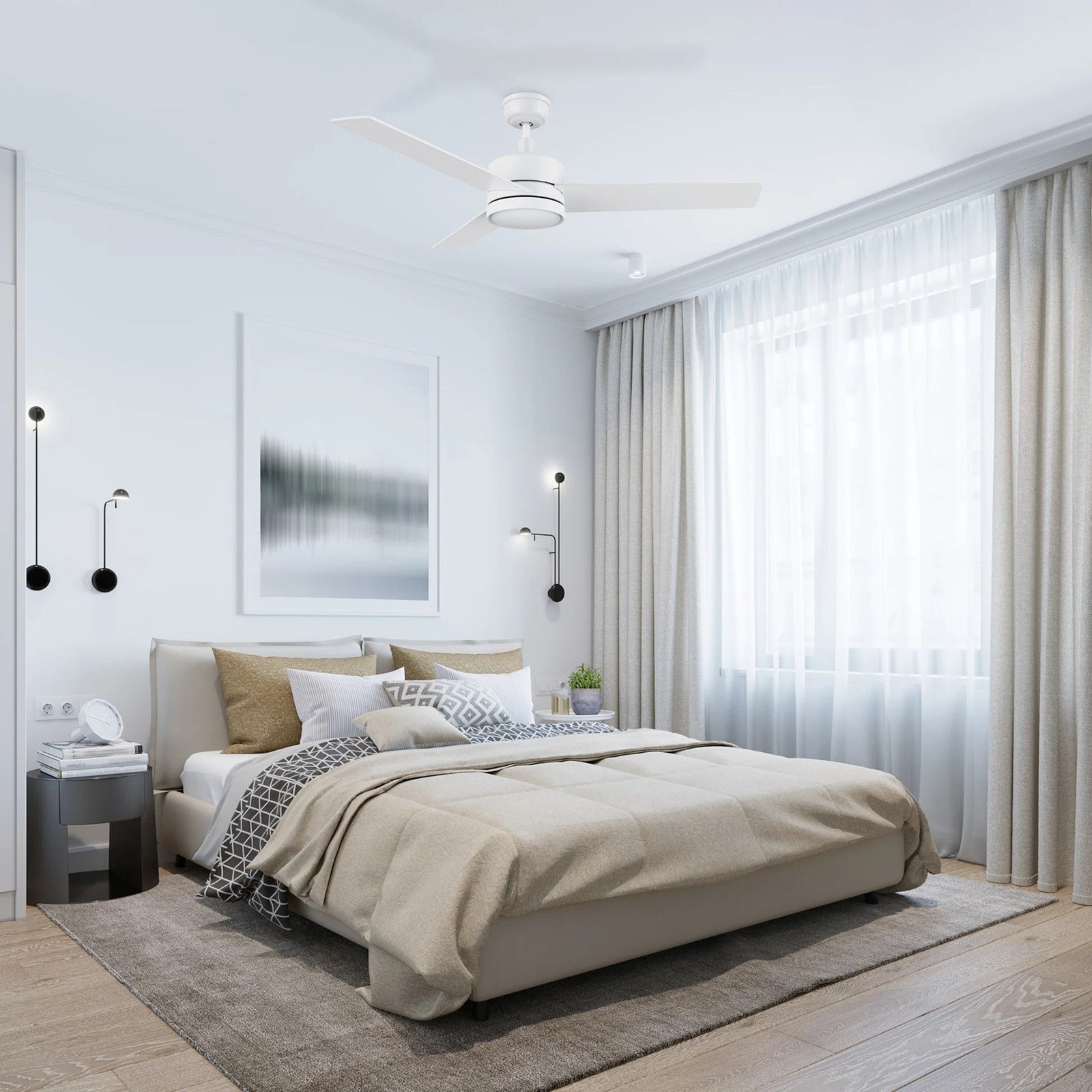 Carro Santana 52in 3-Blade Ceiling Fan | White Plywood Blades and Integrated LED | Living Room & Bedroom | 52 x 52 x 15 in | Model CFW523E5-L12-W1-1