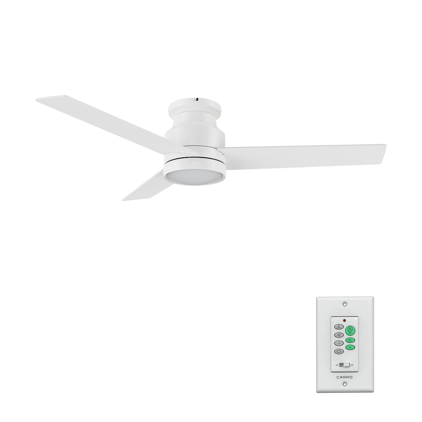 Carro Santana 52in Flush Mount Ceiling Fan | White Plywood Blades and Integrated LED | Low Ceiling & Bedroom | 52 x 52 x 11 in | Model CFW523E5-L12-W1-1-FM