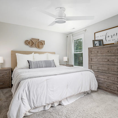 Carro Santana 52in Flush Mount Ceiling Fan | White Plywood Blades and Integrated LED | Low Ceiling & Bedroom | 52 x 52 x 11 in | Model CFW523E5-L12-W1-1-FM
