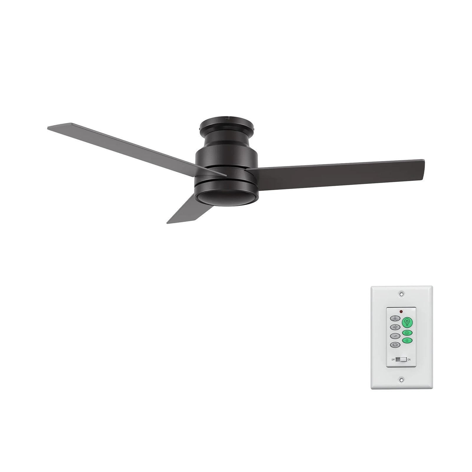Carro Santana 52in Flush Mount Ceiling Fan | Black Plywood Blades and Wall Control | Low Ceiling & Bedroom | 52 x 52 x 11 in | Model CFW523E5-N10-B2-1-FM