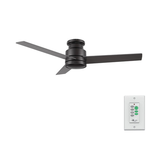 Carro Santana 52in Flush Mount Ceiling Fan | Black Plywood Blades and Wall Control | Low Ceiling & Bedroom | 52 x 52 x 11 in | Model CFW523E5-N10-B2-1-FM