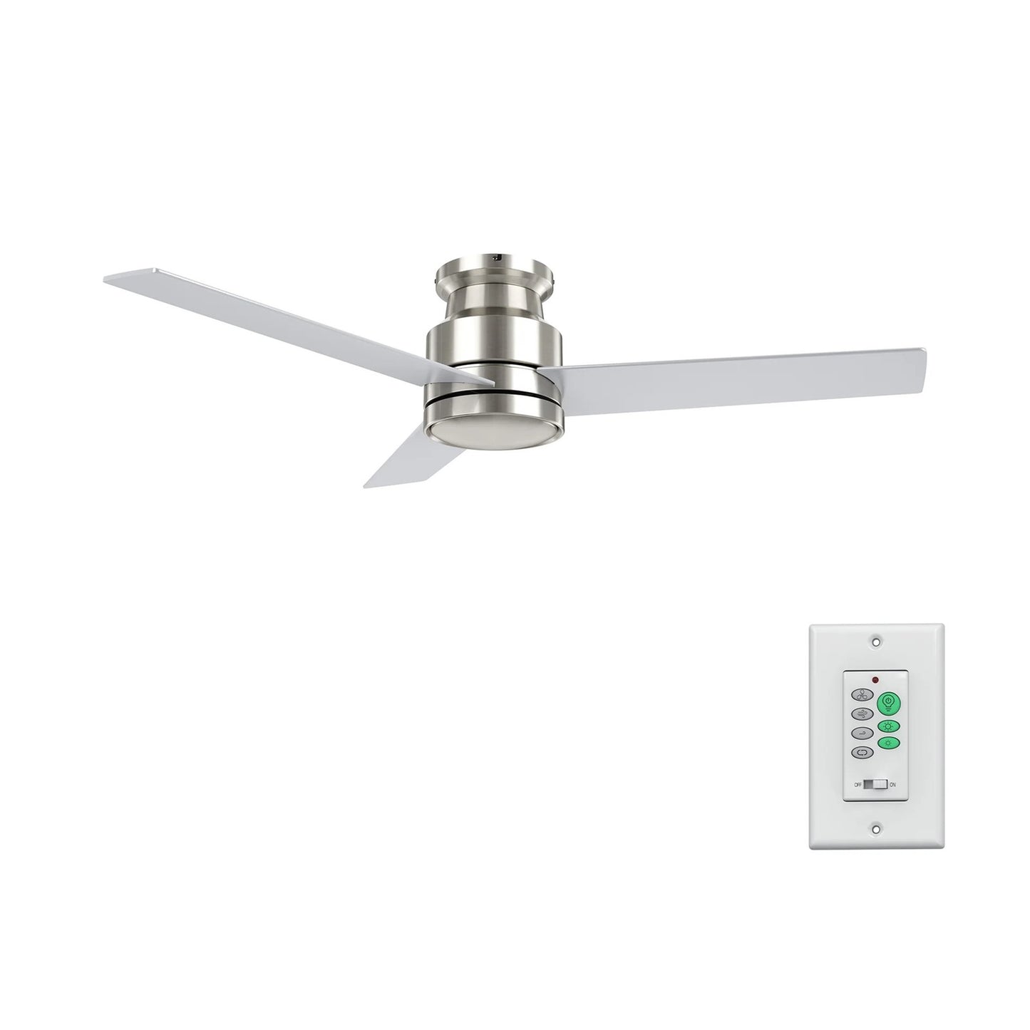 Carro Santana 52in 3-Blade Flush Mount Ceiling Fan | Brushed Nickel Plywood Blades | Low Ceiling Rooms & Bedrooms | 52 x 52 x | Model CFW523E5-N10-SJ-1-FM