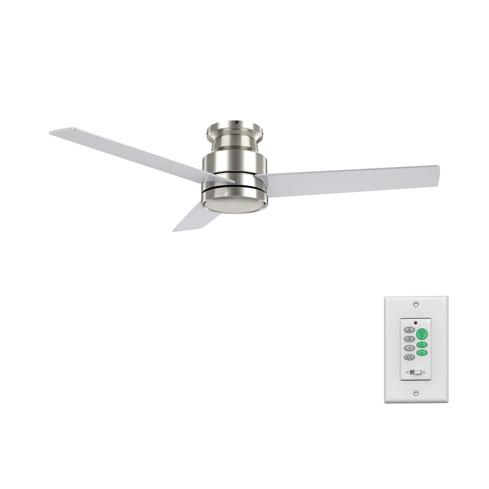 Carro Santana 52in 3-Blade Flush Mount Ceiling Fan | Brushed Nickel Plywood Blades | Low Ceiling Rooms & Bedrooms | 52 x 52 x | Model CFW523E5-N10-SJ-1-FM