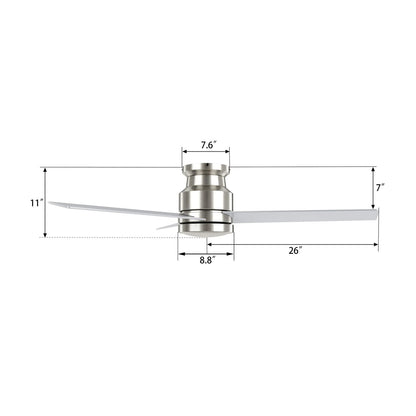 Carro Santana 52in 3-Blade Flush Mount Ceiling Fan | Brushed Nickel Plywood Blades | Low Ceiling Rooms & Bedrooms | 52 x 52 x | Model CFW523E5-N10-SJ-1-FM
