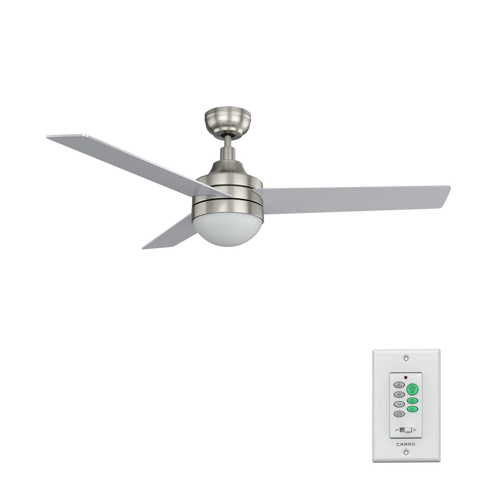 Carro Kimball 52in Ceiling Fan | Brushed Nickel Plywood Blades and Integrated LED | Living Room & Bedroom | 52 x 52 x 16.9 in | Model CFW523E6-L12-SJ-1