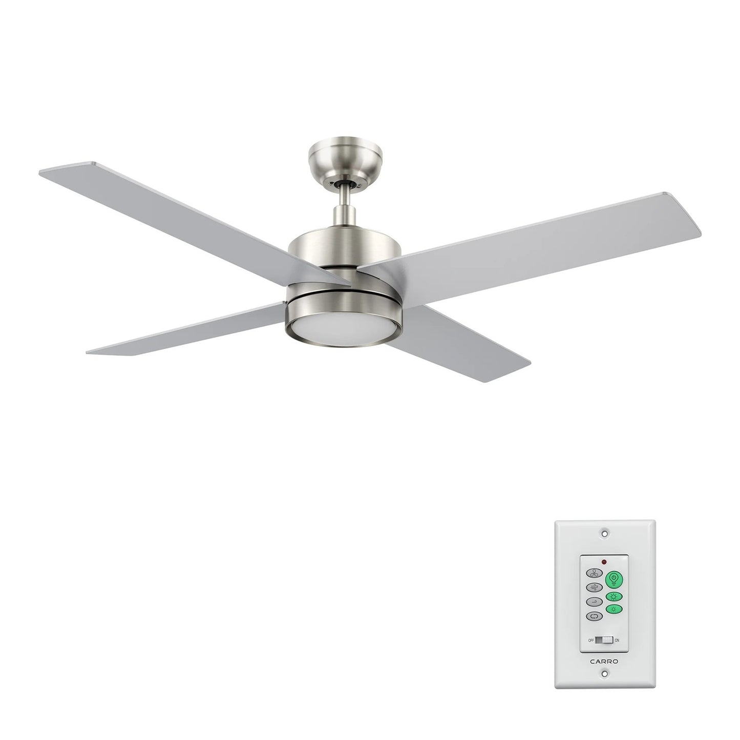 Carro Santana 52in 4-Light Ceiling Fan | Brushed Nickel Plywood Blades | Living Room & Bedroom | 52 x 52 x 15 in | Model CFW524E5-L12-SJ-1