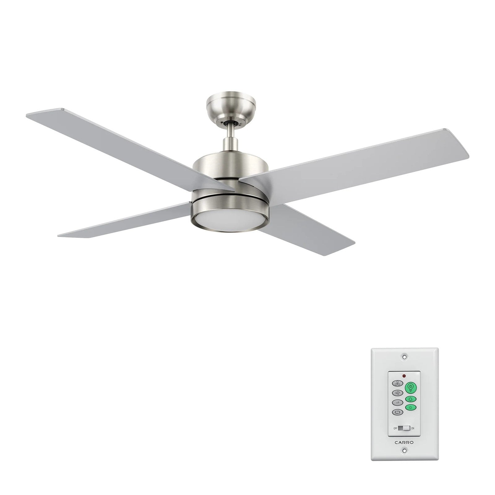 Carro Santana 52in 4-Light Ceiling Fan | Brushed Nickel Plywood Blades | Living Room & Bedroom | 52 x 52 x 15 in | Model CFW524E5-L12-SJ-1