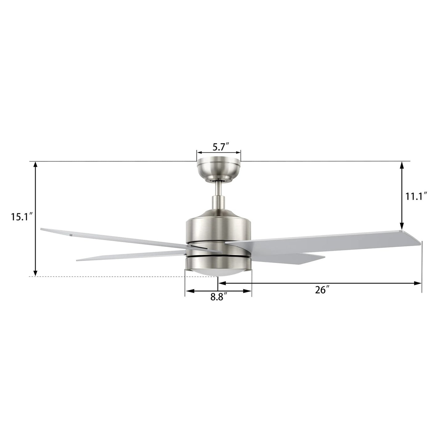 Carro Santana 52in 4-Light Ceiling Fan | Brushed Nickel Plywood Blades | Living Room & Bedroom | 52 x 52 x 15 in | Model CFW524E5-L12-SJ-1