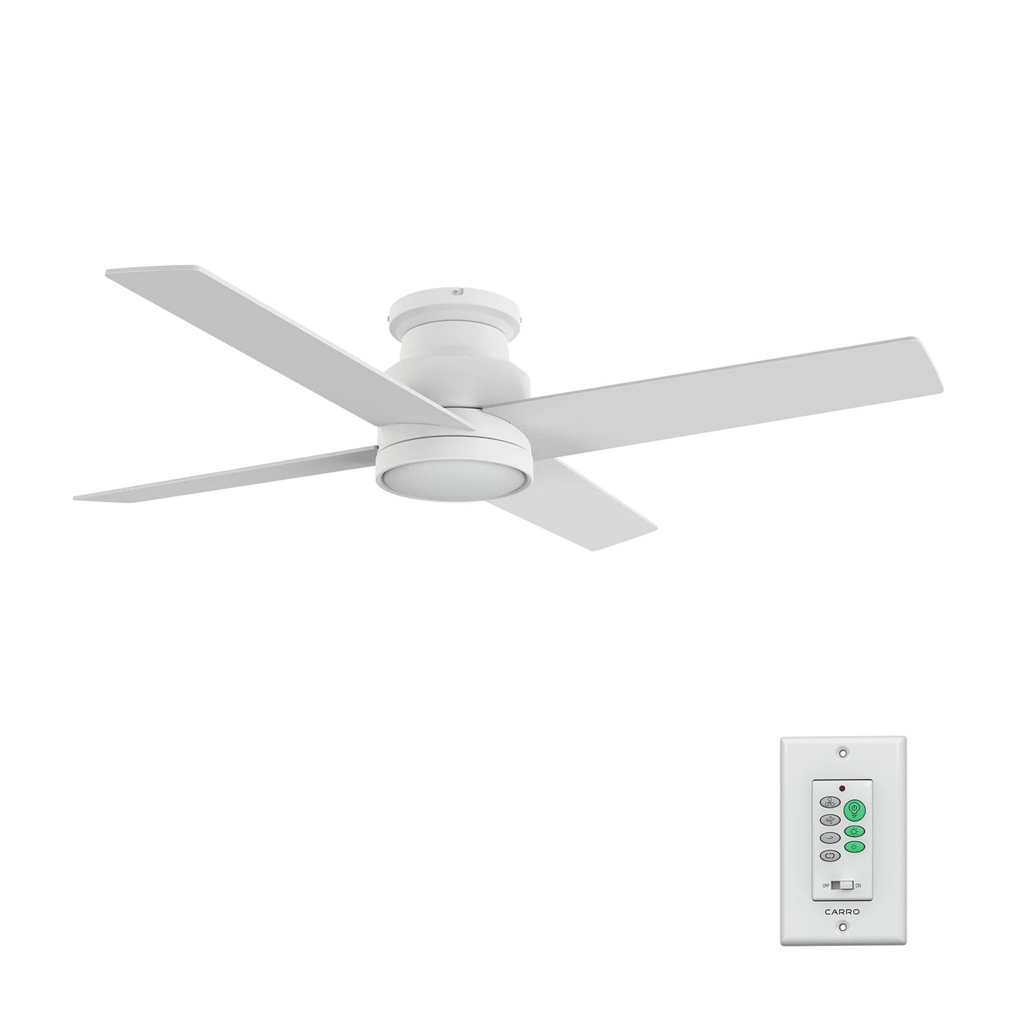 Carro Santana 52in 4-Light Flush Mount Ceiling Fan | White Plywood Blades | Living Room & Bedroom | 52 x 52 x 11 in | Model CFW524E5-L12-W1-1-FM