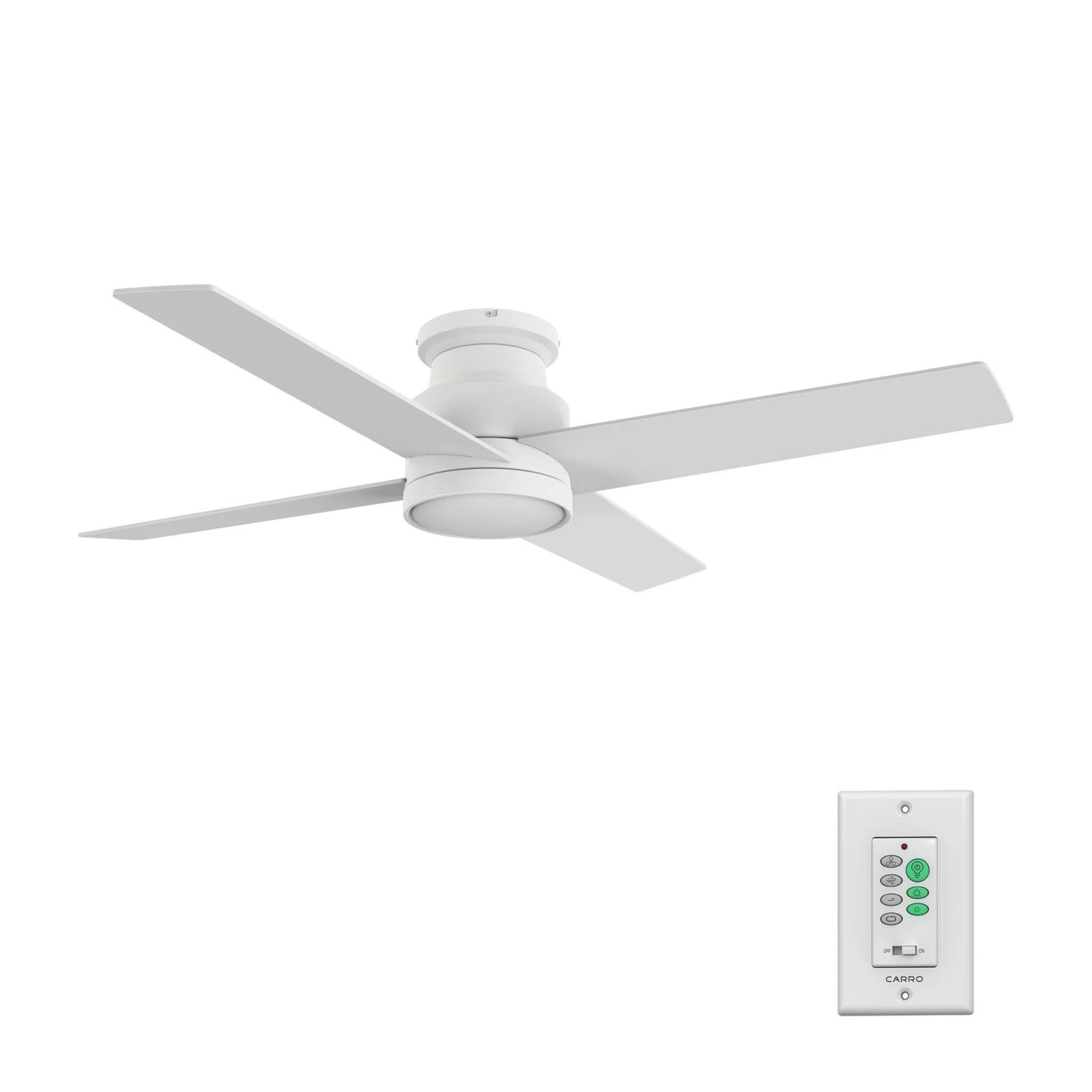 Carro Santana 52in 4-Light Flush Mount Ceiling Fan | White Plywood Blades | Living Room & Bedroom | 52 x 52 x 11 in | Model CFW524E5-L12-W1-1-FM