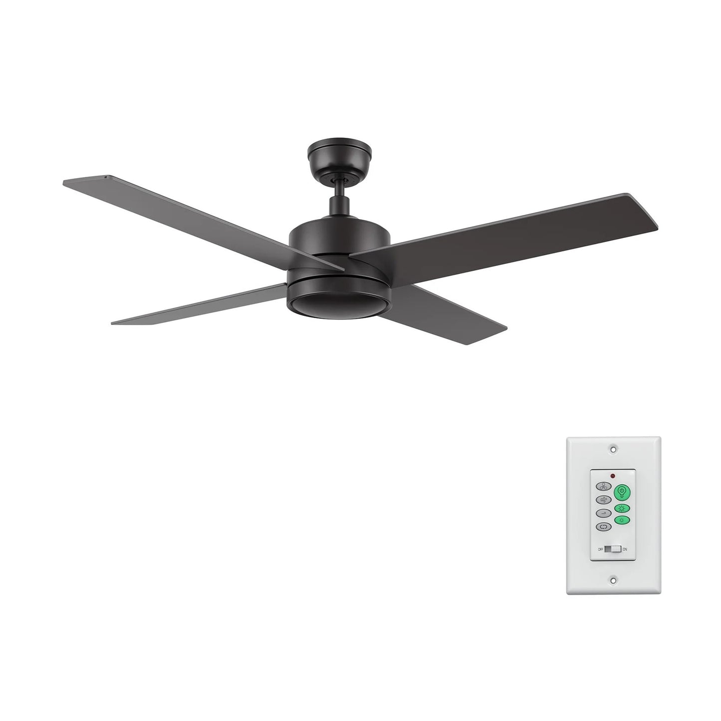 Carro Santana 52in 4-Blade Ceiling Fan | Modern Black and Plywood | Indoor Living Room & Bedroom | 52 x 52 x 15.1 in | Model CFW524E5-N10-B2-1