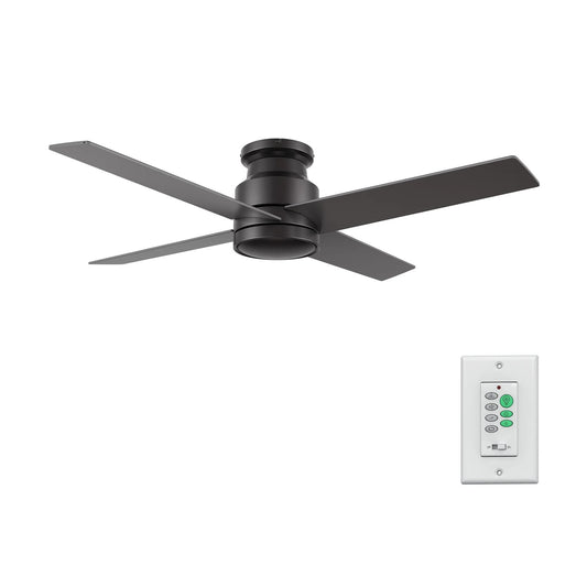 Carro Santana 52in 4-Blade Flush Mount Ceiling Fan | Modern Black and Plywood | Indoor Low Ceiling & Bedroom | 52 x 52 x 11 in | Model CFW524E5-N10-B2-1-FM