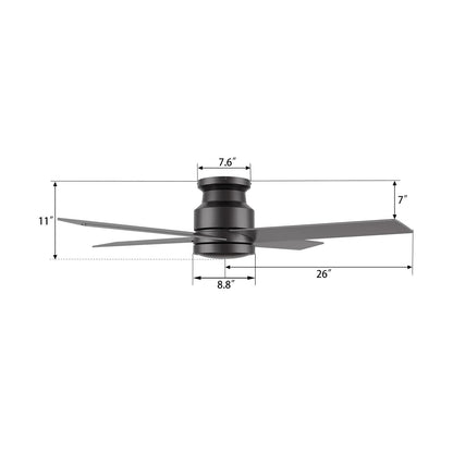Carro Santana 52in 4-Blade Flush Mount Ceiling Fan | Modern Black and Plywood | Indoor Low Ceiling & Bedroom | 52 x 52 x 11 in | Model CFW524E5-N10-B2-1-FM
