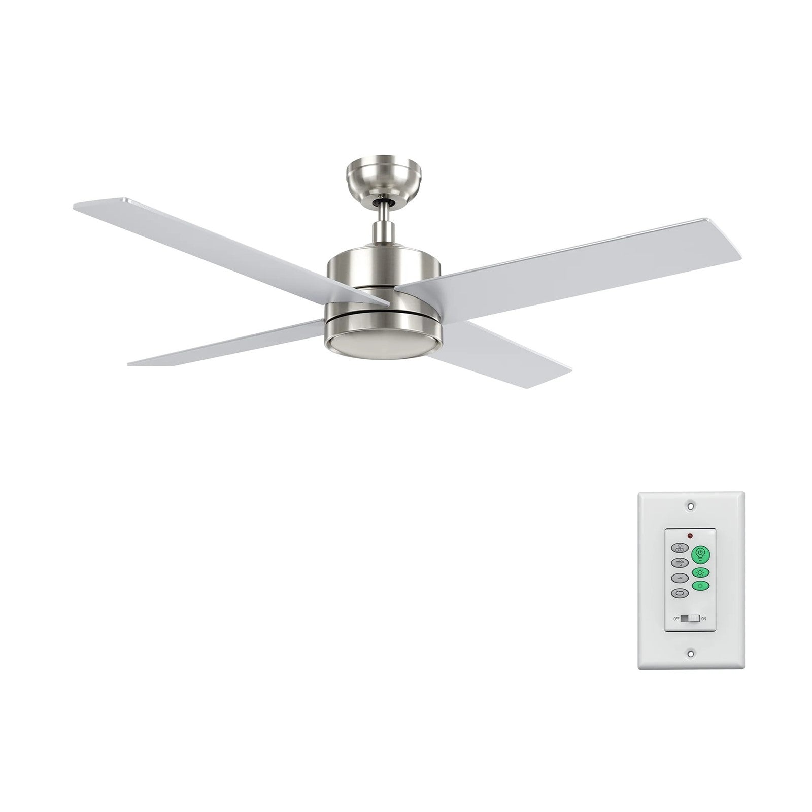 Carro Santana 52in 4-Blade Ceiling Fan | Modern Brushed Nickel and Plywood | Indoor Living Room & Bedroom | 52 x 52 x 15.1 in | Model CFW524E5-N10-SJ-1
