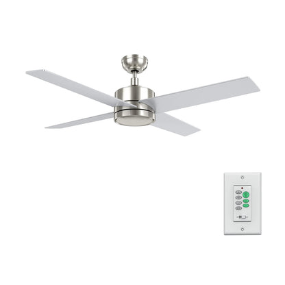 Carro Santana 52in 4-Blade Ceiling Fan | Modern Brushed Nickel and Plywood | Indoor Living Room & Bedroom | 52 x 52 x 15.1 in | Model CFW524E5-N10-SJ-1