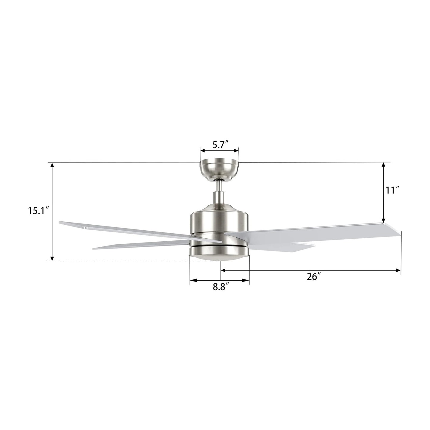 Carro Santana 52in 4-Blade Ceiling Fan | Modern Brushed Nickel and Plywood | Indoor Living Room & Bedroom | 52 x 52 x 15.1 in | Model CFW524E5-N10-SJ-1