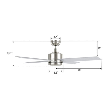 Carro Santana 52in 4-Blade Ceiling Fan | Modern Brushed Nickel and Plywood | Indoor Living Room & Bedroom | 52 x 52 x 15.1 in | Model CFW524E5-N10-SJ-1