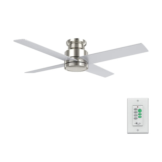 Carro Santana 52in 4-Blade Flush Mount Ceiling Fan | Modern Brushed Nickel and Plywood | Indoor Low Ceiling & Bedroom | 52 x | Model CFW524E5-N10-SJ-1-FM
