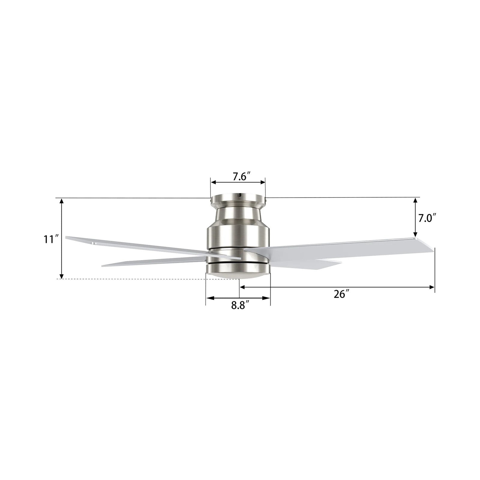 Carro Santana 52in 4-Blade Flush Mount Ceiling Fan | Modern Brushed Nickel and Plywood | Indoor Low Ceiling & Bedroom | 52 x | Model CFW524E5-N10-SJ-1-FM