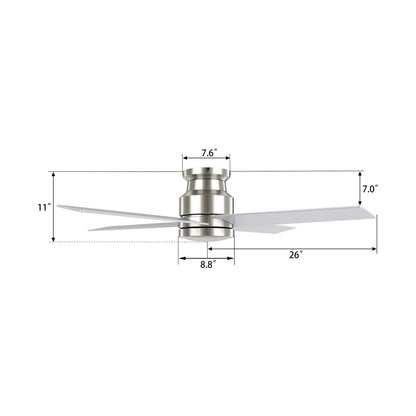 Carro Santana 52in 4-Blade Flush Mount Ceiling Fan | Modern Brushed Nickel and Plywood | Indoor Low Ceiling & Bedroom | 52 x | Model CFW524E5-N10-SJ-1-FM