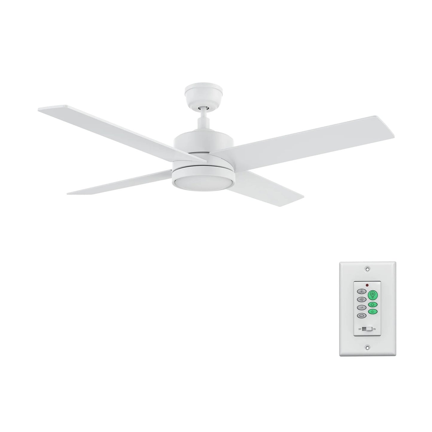 Carro Santana 52in 4-Blade Ceiling Fan | White Plywood Blades and White Finish | Indoor Living Room & Bedroom | 52 x 52 x 15.1 in | Model CFW524E5-N10-W1-1