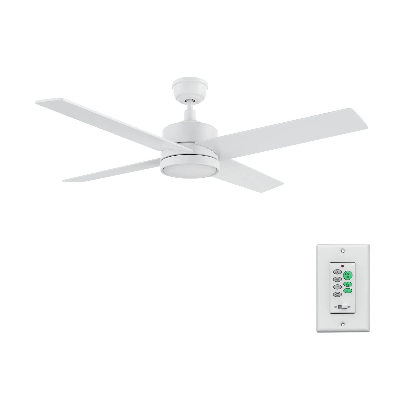 Carro Santana 52in 4-Blade Ceiling Fan | White Plywood Blades and White Finish | Indoor Living Room & Bedroom | 52 x 52 x 15.1 in | Model CFW524E5-N10-W1-1
