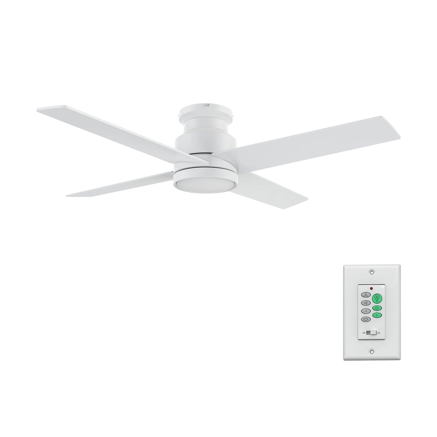 Carro Santana 52in 4-Blade Flush Mount Ceiling Fan | White Plywood Blades and White Finish | Indoor Living Room & Bedroom | Model CFW524E5-N10-W1-1-FM