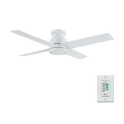 Carro Santana 52in 4-Blade Flush Mount Ceiling Fan | White Plywood Blades and White Finish | Indoor Living Room & Bedroom | Model CFW524E5-N10-W1-1-FM