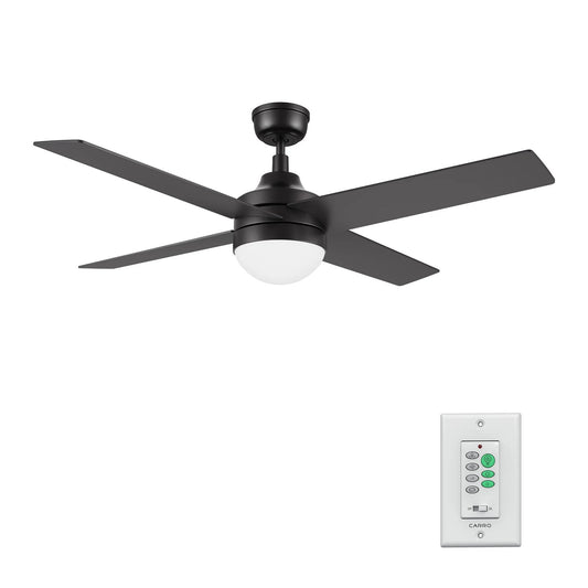 Carro Kimball 52in 4-Blade Ceiling Fan with LED Light | Black Finish and Plywood Blades | Indoor Living Room & Bedroom | 52 x 52 | Model CFW524E6-L12-B2-1