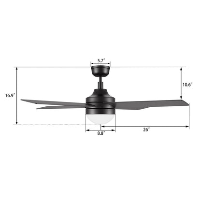 Carro Kimball 52in 4-Blade Ceiling Fan with LED Light | Black Finish and Plywood Blades | Indoor Living Room & Bedroom | 52 x 52 | Model CFW524E6-L12-B2-1