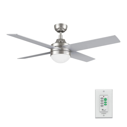 Carro Kimball 52in 4-Blade Ceiling Fan with LED Light | Brushed Nickel Finish and Plywood Blades | Indoor Living Room & Bedroom | Model CFW524E6-L12-SJ-1