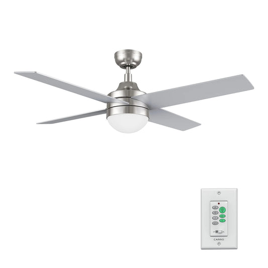 Carro Kimball 52in 4-Blade Ceiling Fan with LED Light | Brushed Nickel Finish and Plywood Blades | Indoor Living Room & Bedroom | Model CFW524E6-L12-SJ-1