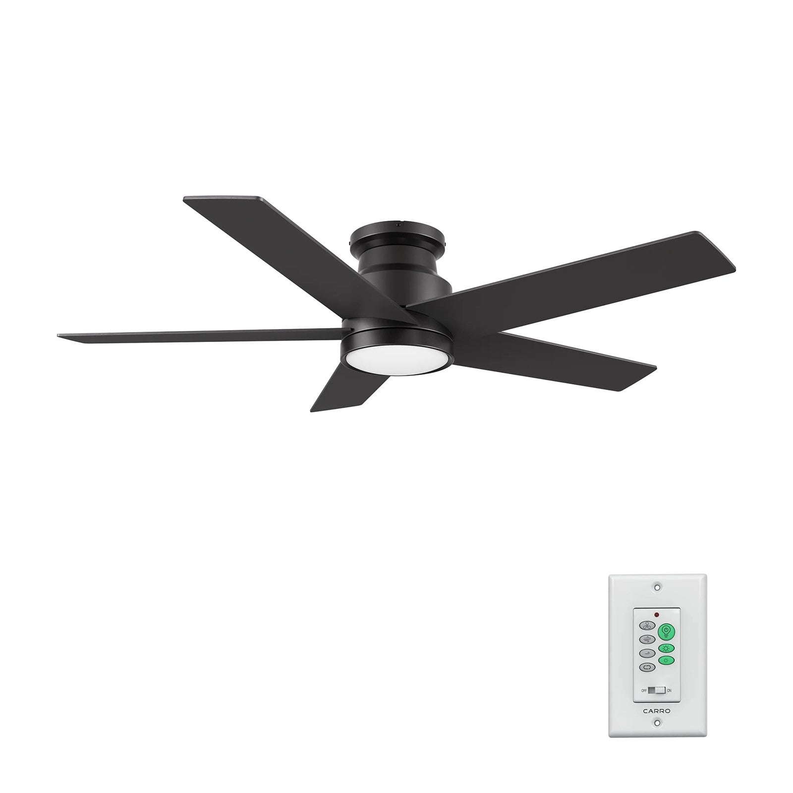 Carro Santana 52in 5-Blade Flush Mount Ceiling Fan | Black Plywood Blades and Integrated LED | Low Ceiling Rooms | 11 x 52 x | Model CFW525E5-L11-B2-1-FM
