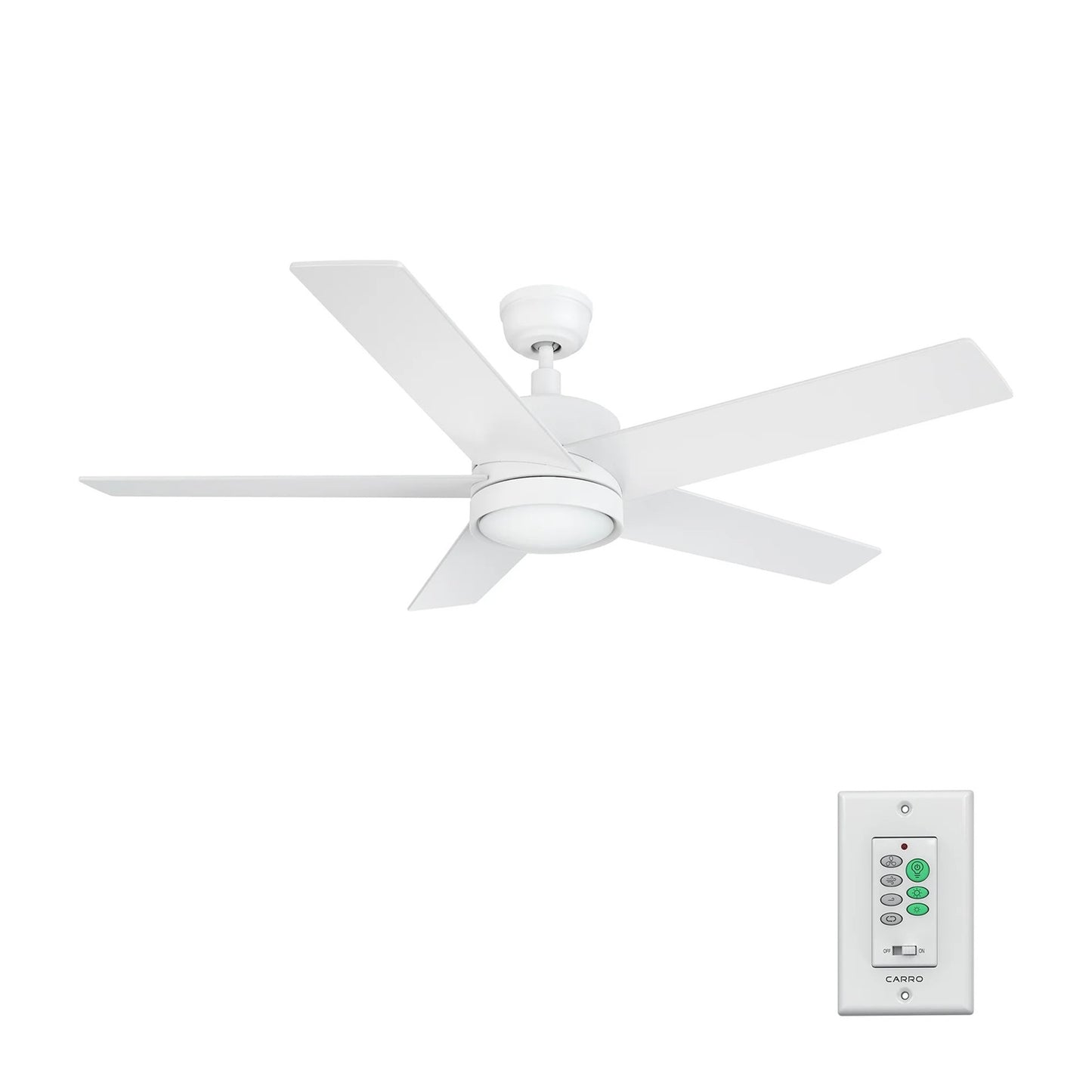 Carro Santana 52in 5-Blade Ceiling Fan | White Plywood Blades with Integrated LED | Indoor Living Room & Bedroom | 52 x 52 x 15 | Model CFW525E5-L11-W1-1