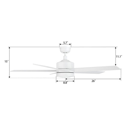 Carro Santana 52in 5-Blade Ceiling Fan | White Plywood Blades with Integrated LED | Indoor Living Room & Bedroom | 52 x 52 x 15 | Model CFW525E5-L11-W1-1