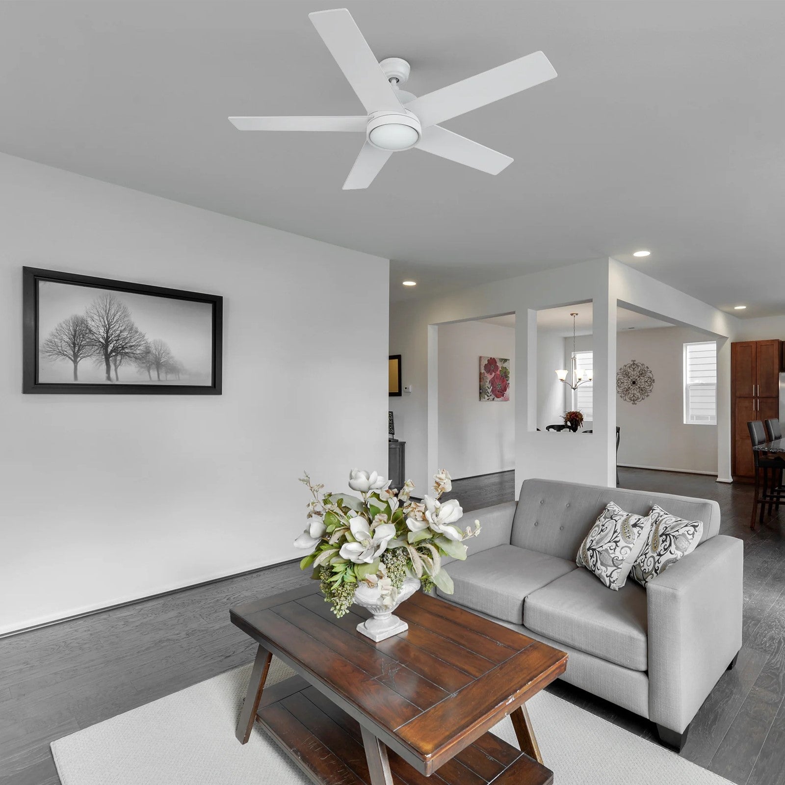 Carro Santana 52in 5-Blade Ceiling Fan | White Plywood Blades with Integrated LED | Indoor Living Room & Bedroom | 52 x 52 x 15 | Model CFW525E5-L11-W1-1