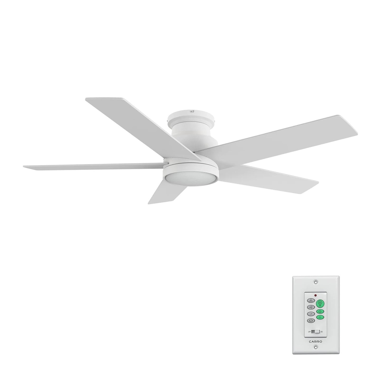 Carro Santana 52in 5-Blade Flush Mount Ceiling Fan | White Plywood Blades with Integrated LED | Indoor Living Room & Bedroom | Model CFW525E5-L11-W1-1-FM