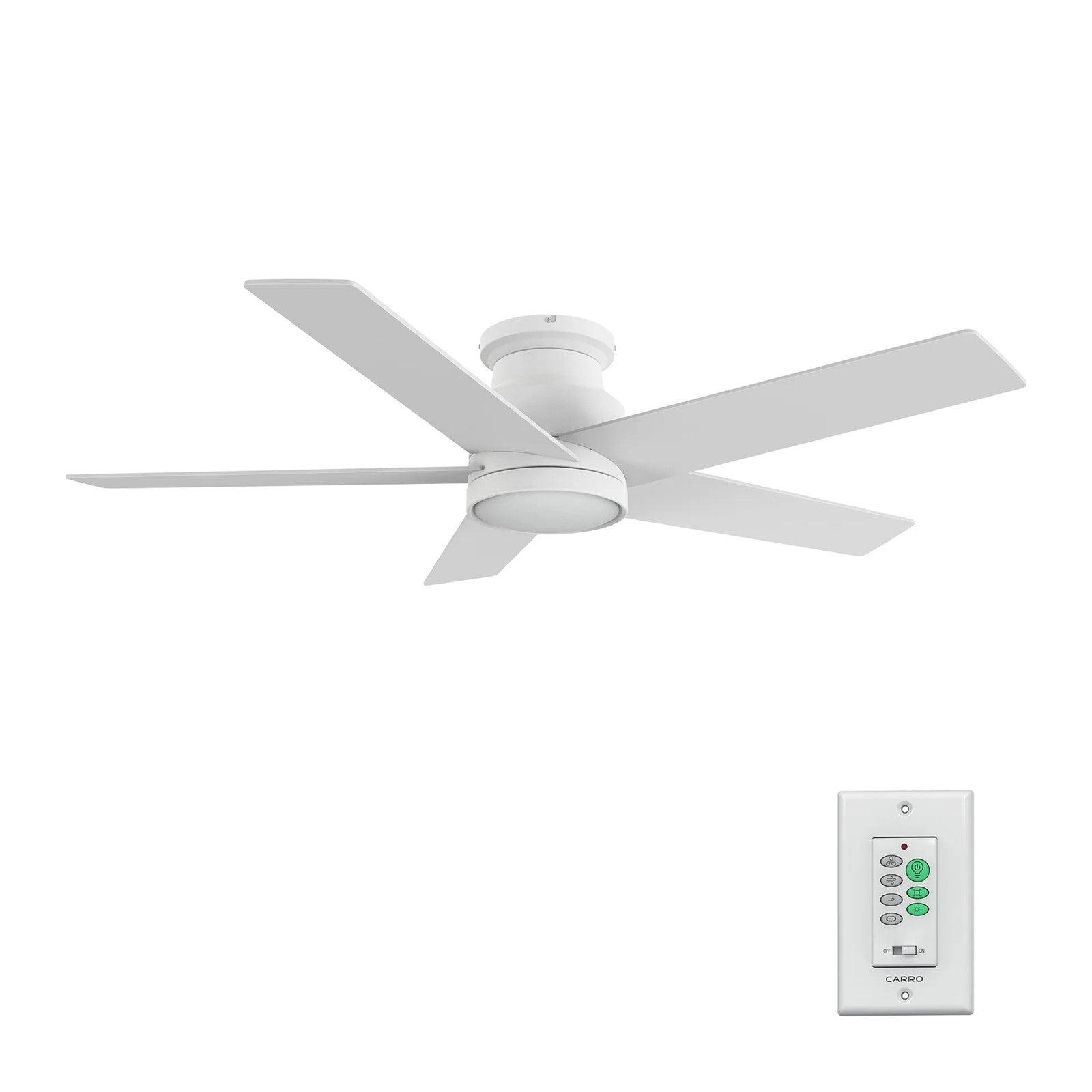Carro Santana 52in 5-Blade Flush Mount Ceiling Fan | White Plywood Blades with Integrated LED | Indoor Living Room & Bedroom | Model CFW525E5-L11-W1-1-FM