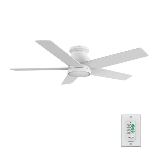 Carro Santana 52in 5-Blade Flush Mount Ceiling Fan | White Plywood Blades with Integrated LED | Indoor Living Room & Bedroom | Model CFW525E5-L11-W1-1-FM