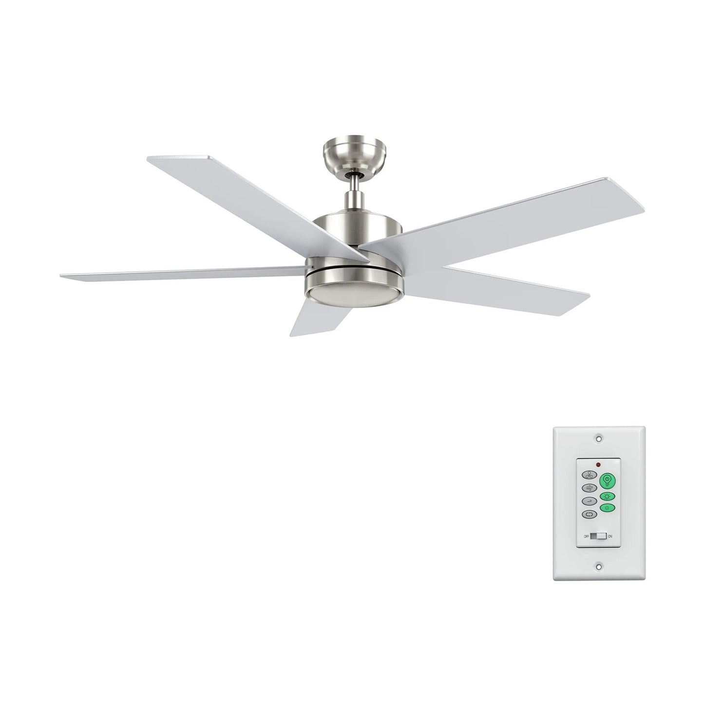 Carro Santana 52in Ceiling Fan | Modern Brushed Nickel Plywood Blades | Indoor Living Room & Bedroom | 52 x 52 x 15 in, DC | Model CFW525E5-N10-SJ-1