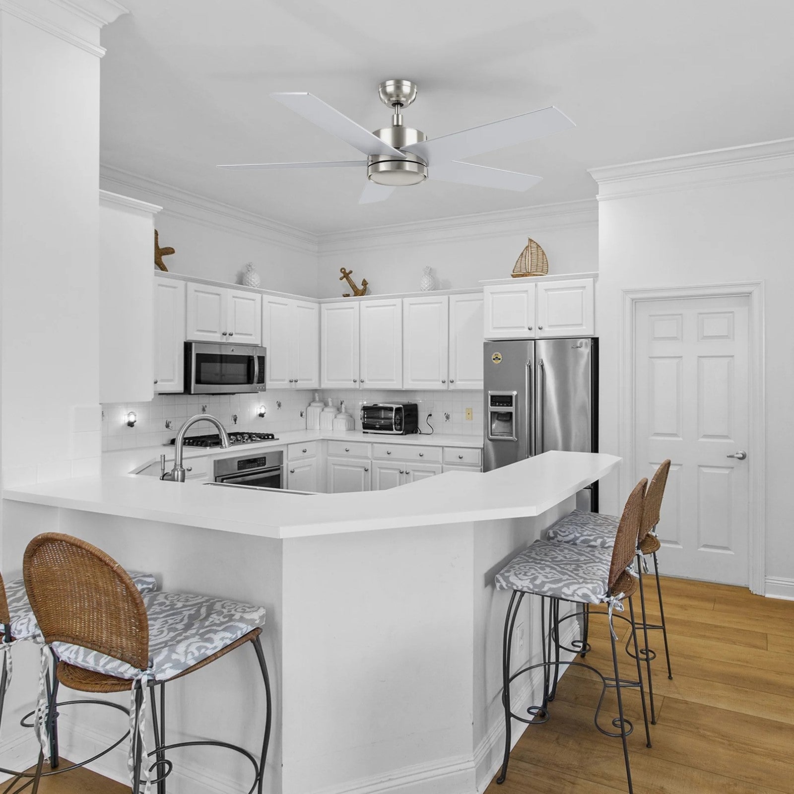 Carro Santana 52in Ceiling Fan | Modern Brushed Nickel Plywood Blades | Indoor Living Room & Bedroom | 52 x 52 x 15 in, DC | Model CFW525E5-N10-SJ-1