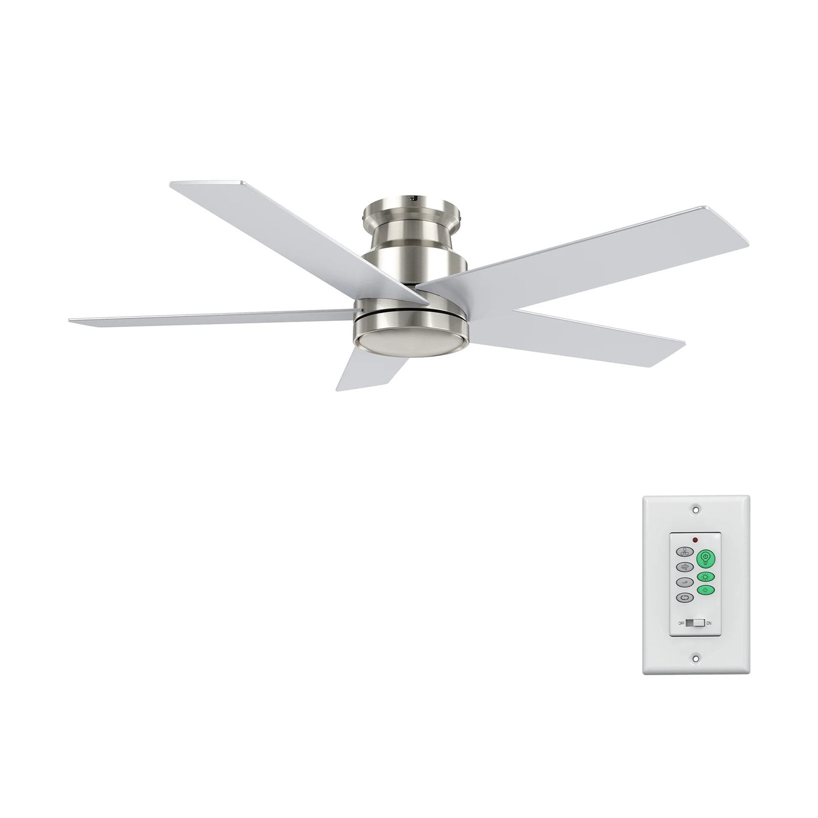 Carro Santana 52in Flush Mount Ceiling Fan | Modern Brushed Nickel Plywood Blades | Indoor Living Room & Bedroom | 52 x 52 x | Model CFW525E5-N10-SJ-1-FM