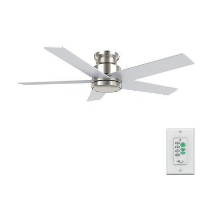 Carro Santana 52in Flush Mount Ceiling Fan | Modern Brushed Nickel Plywood Blades | Indoor Living Room & Bedroom | 52 x 52 x | Model CFW525E5-N10-SJ-1-FM