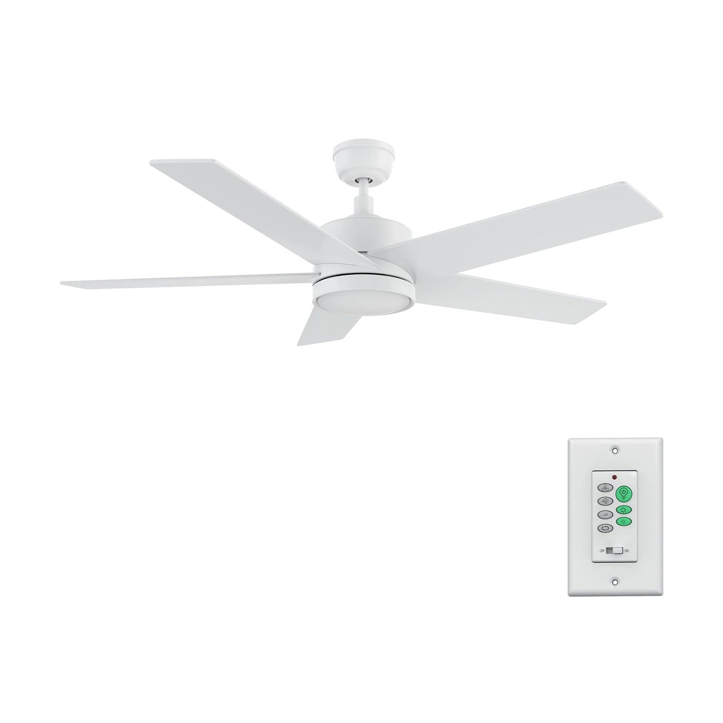 Carro Santana 52in Ceiling Fan | Modern White Plywood Blades | Indoor Living Room & Bedroom | 52 x 52 x 15 in, DC Motor, Wall | Model CFW525E5-N10-W1-1