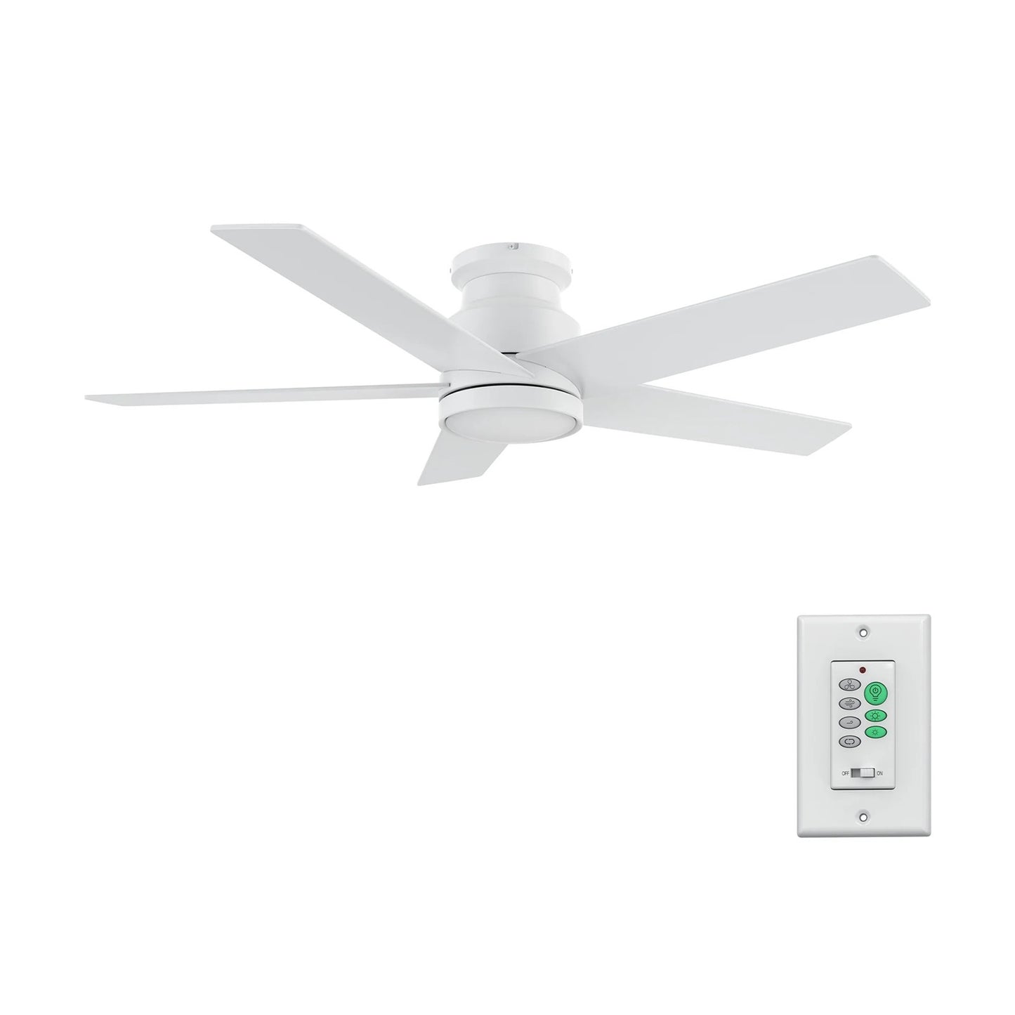 Carro Santana 52in Flush Mount Ceiling Fan | Modern White Plywood Blades | Indoor Living Room & Bedroom | 52 x 52 x 11 in | Model CFW525E5-N10-W1-1-FM