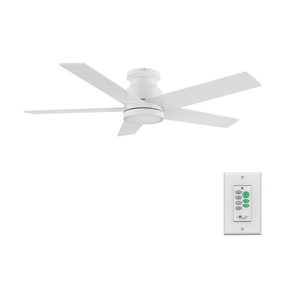 Carro Santana 52in Flush Mount Ceiling Fan | Modern White Plywood Blades | Indoor Living Room & Bedroom | 52 x 52 x 11 in | Model CFW525E5-N10-W1-1-FM
