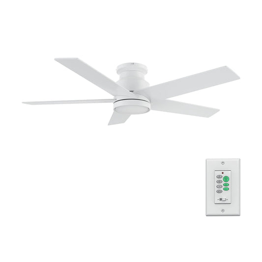 Carro Santana 52in Flush Mount Ceiling Fan | Modern White Plywood Blades | Indoor Living Room & Bedroom | 52 x 52 x 11 in | Model CFW525E5-N10-W1-1-FM