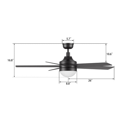 Carro Kimball 52in Ceiling Fan with LED Light | Modern Black Plywood Blades | Indoor Living Room & Bedroom | 52 x 52 x 16.9 in | Model CFW525E6-L11-B2-1