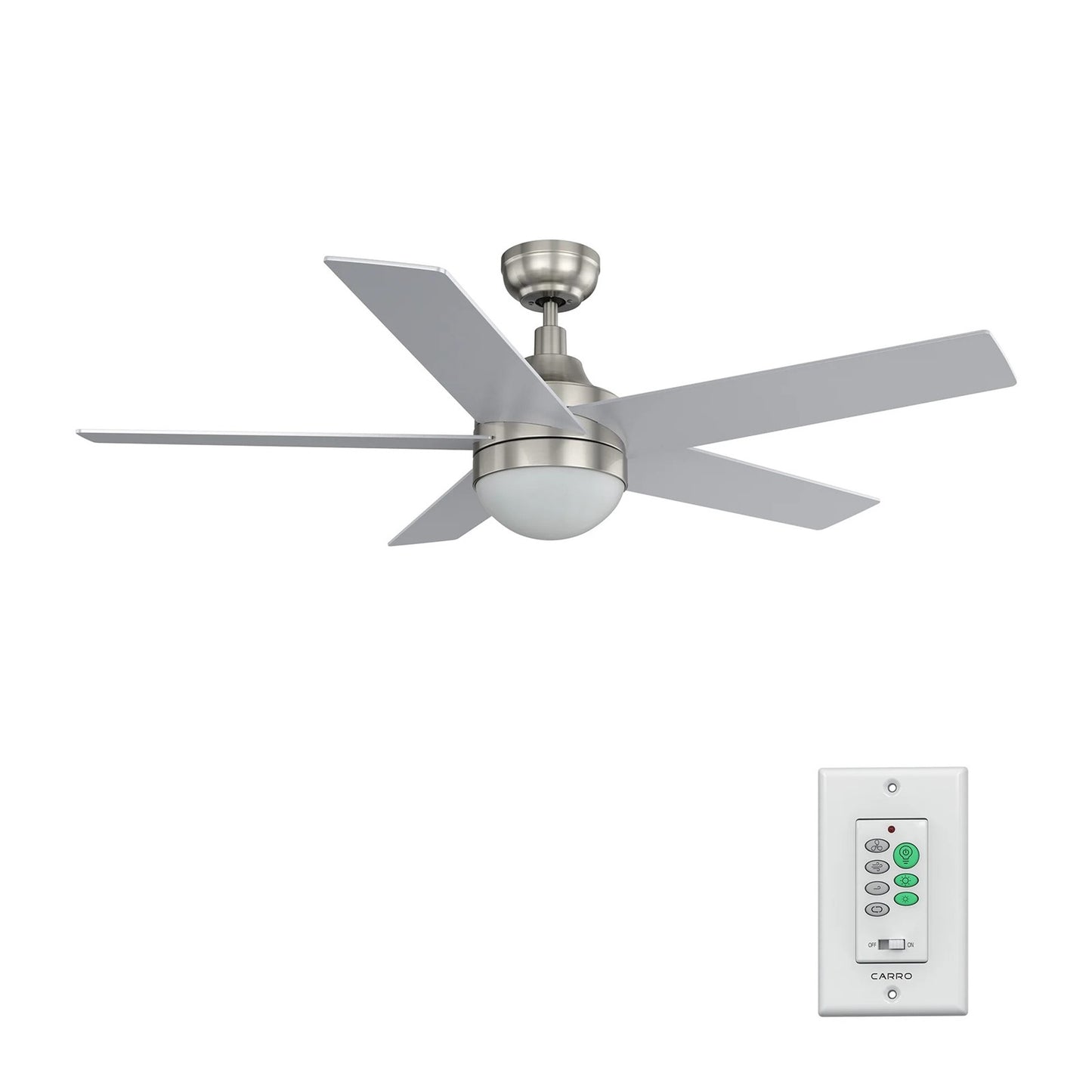 Carro Kimball 52in Ceiling Fan with LED Light | Modern Brushed Nickel Plywood Blades | Indoor Living Room & Bedroom | 52 x 52 x | Model CFW525E6-L11-SJ-1