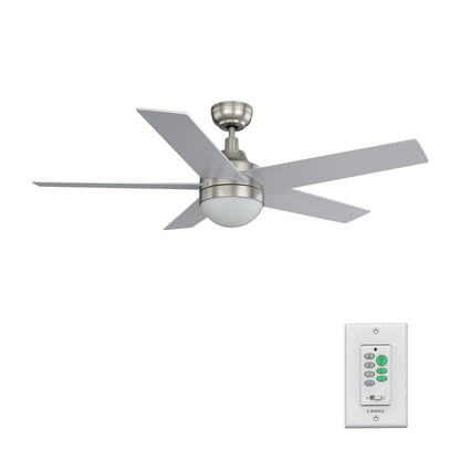 Carro Kimball 52in Ceiling Fan with LED Light | Modern Brushed Nickel Plywood Blades | Indoor Living Room & Bedroom | 52 x 52 x | Model CFW525E6-L11-SJ-1